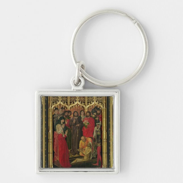 Uppståndelse av den Lazarus triptychen; Lyfta av L Fyrkantig Silverfärgad Nyckelring (Framsidan)