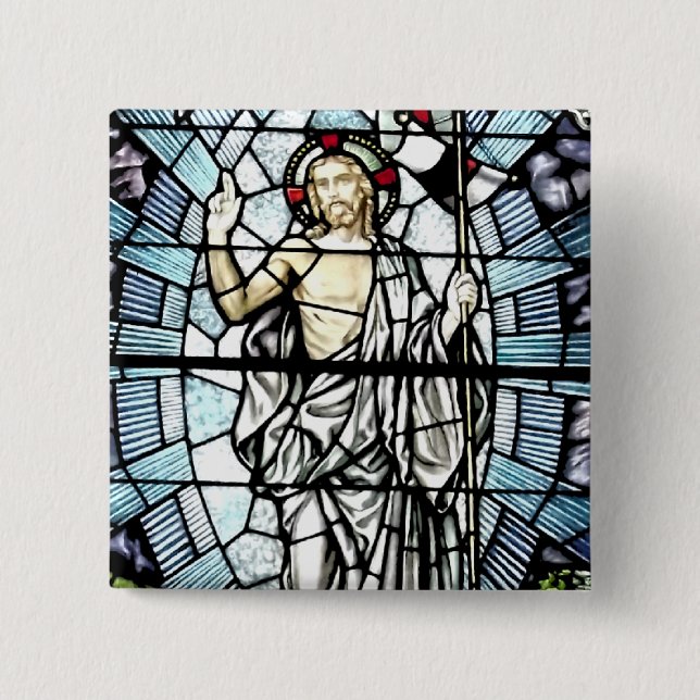 Uppståndelse av det Jesus målat glassfönstret Knapp (Framsida)