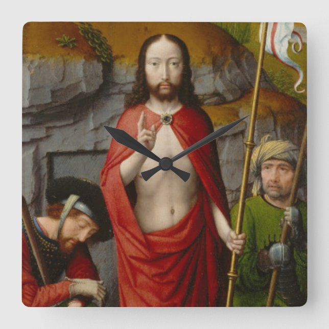 Uppståndelsen, med vallfärdar av Emmaus Fyrkantig Klocka (Framsida)