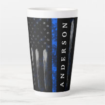 Uppstressad Flagga Thin Blue Line Latte Mugg