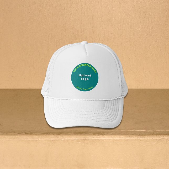 Upptäck affärsvariant för Grönt på Truckerkeps (Teal green round business brand on trucker hat)