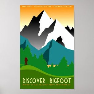 Upptäck Bigfoot i färgrika berg Poster