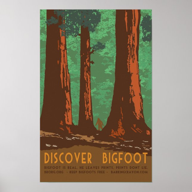 Upptäck Bigfoot i Redwood Skogen Poster (Framsidan)