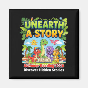 Upptäck En Berättelse Dinosaurieböcker Sommarläsni Magnet