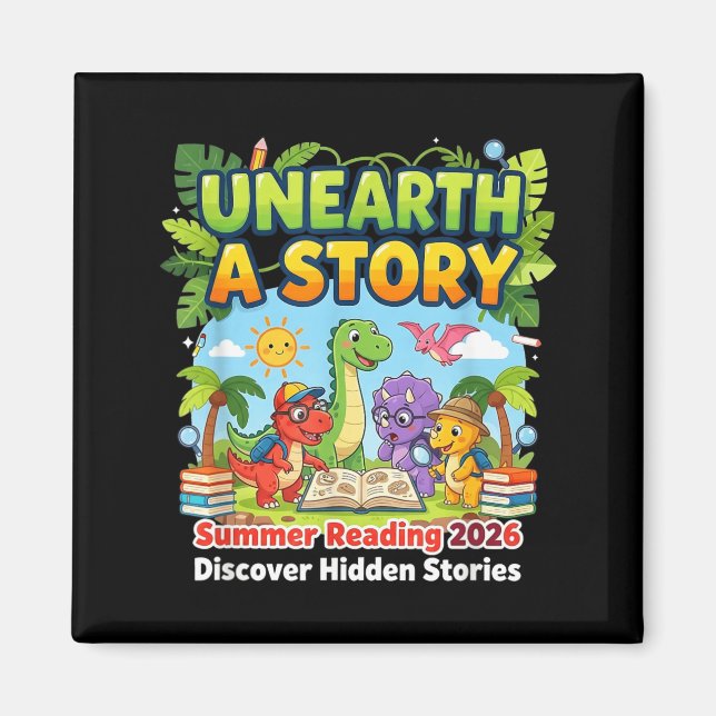 Upptäck En Berättelse Dinosaurieböcker Sommarläsni Magnet (Framsidan)