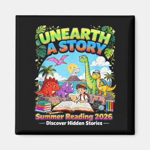 Upptäck En Berättelse Dinosaurieböcker Sommarläsni Magnet