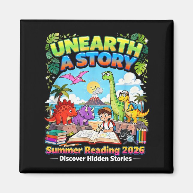 Upptäck En Berättelse Dinosaurieböcker Sommarläsni Magnet (Framsidan)