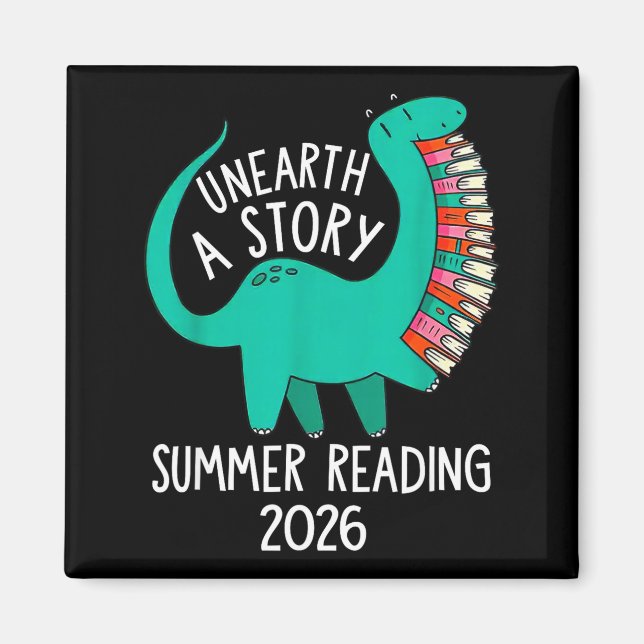 Upptäck en berättelse sommarläsning 2026 dinosauri magnet (Framsidan)