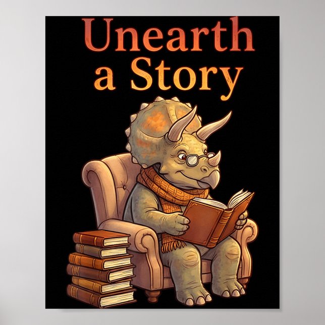Upptäck en berättelse triceratops dinosaurie läser poster (Framsidan)
