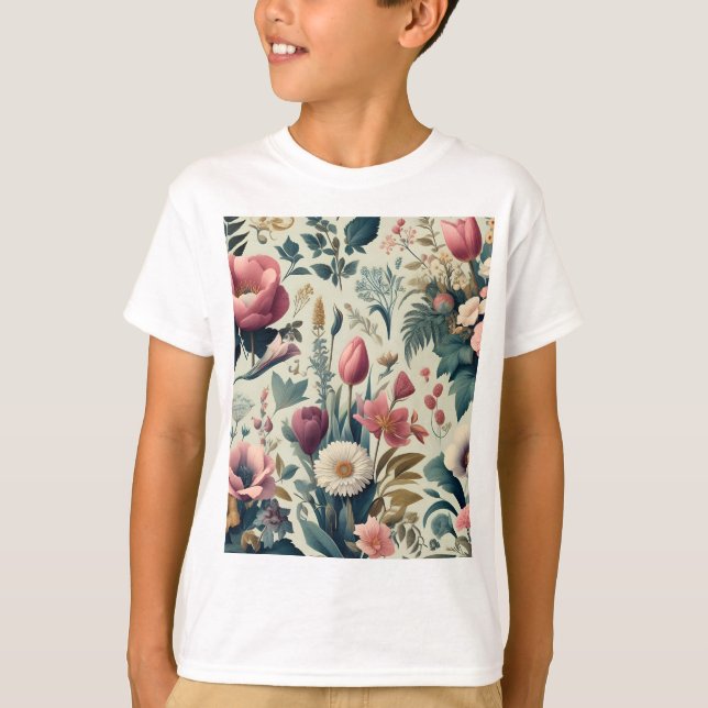 Upptäck fantastisk vårblomma botaniskt mönster t shirt (Framsida)
