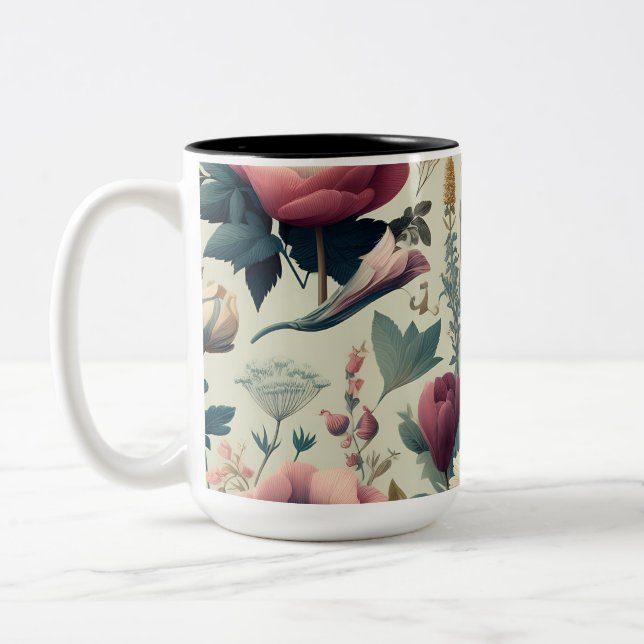Upptäck fantastisk vårblomma botaniskt mönster Två-Tonad mugg (Vänster)