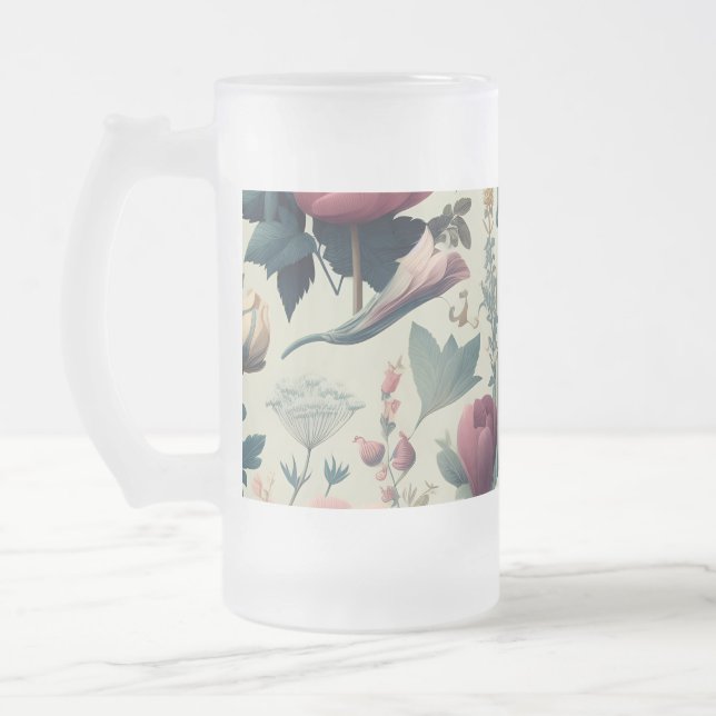 Upptäck fantastiska vårblommors botaniska mönster frostat ölglas (Vänster)