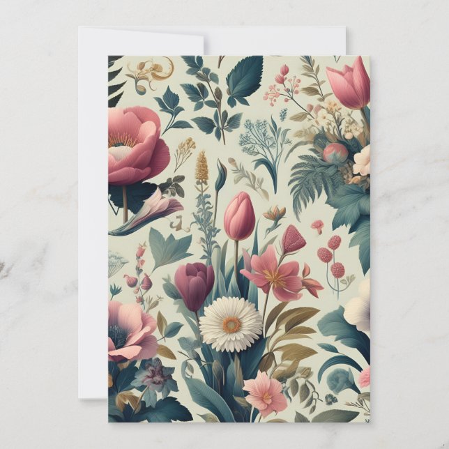 Upptäck fantastiska vårblommors botaniska mönster inbjudningar (Framsida)