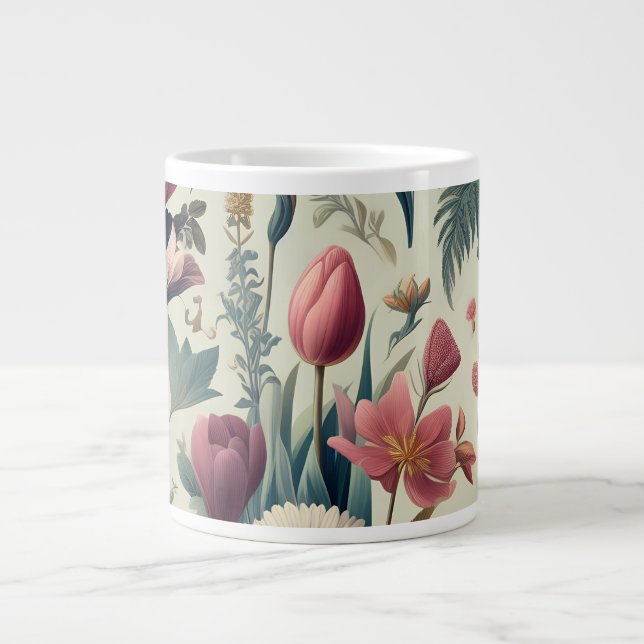 Upptäck fantastiska vårblommors botaniska mönster jumbo mugg (Framsidan)