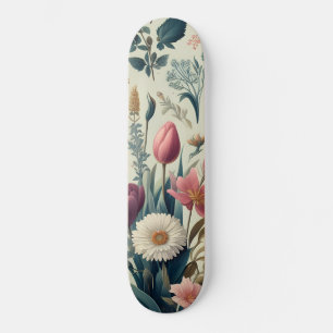 Upptäck fantastiska vårblommors botaniska mönster mini skateboard bräda 18,5 cm