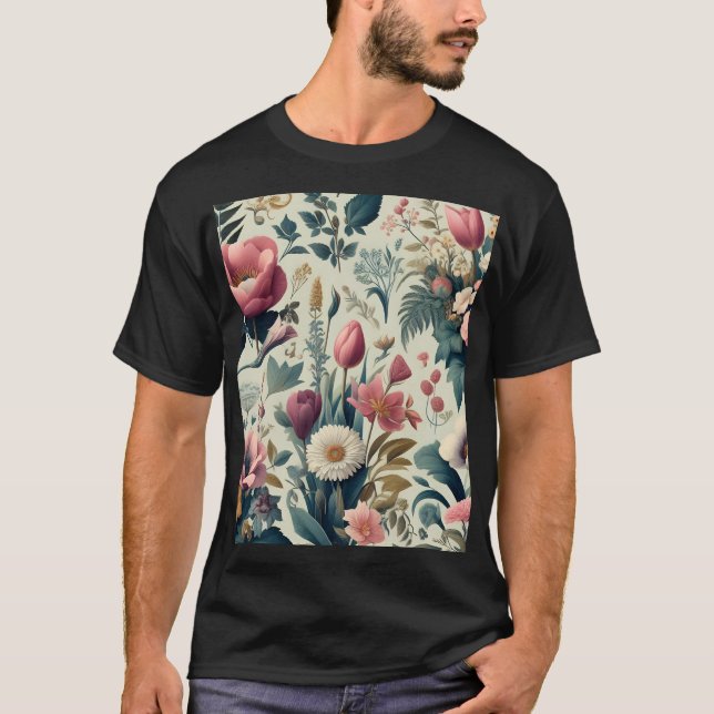Upptäck fantastiska vårblommors botaniska mönster t shirt (Framsida)