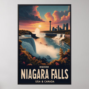 Upptäck Niagara Falls Vintage Resemålningaffisch Poster