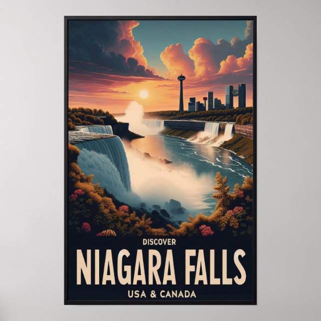 Upptäck Niagara Falls Vintage Resemålningaffisch Poster (Framsidan)