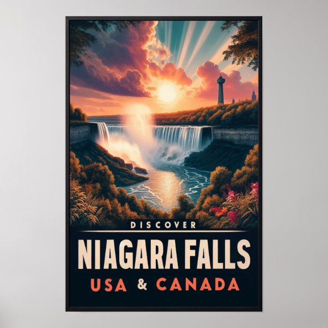 Upptäck Niagara Falls Vintage Reseposter Poster (Framsidan)
