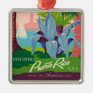 Upptäck Puerto Rico Vintage resor Art Julgransprydnad Metall