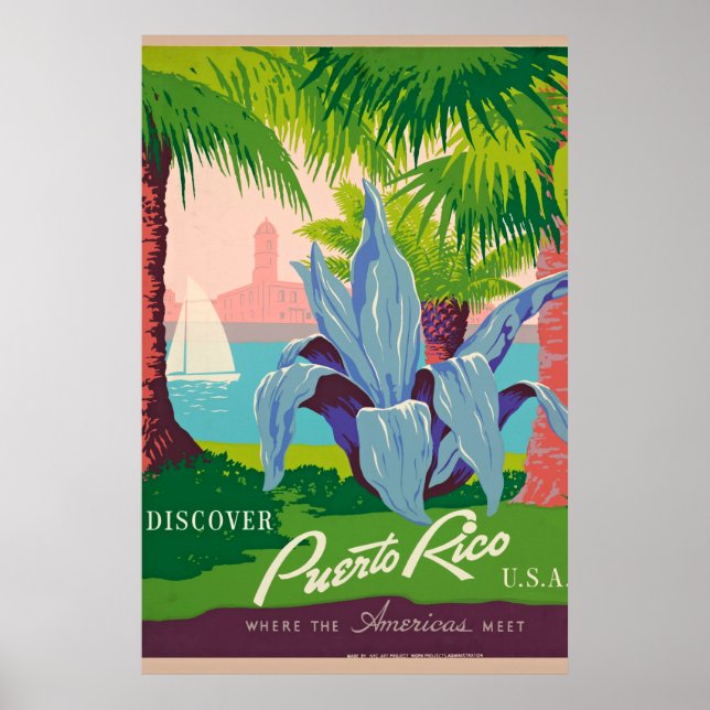 Upptäck Puerto Rico Vintage resor Art Poster (Framsidan)