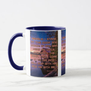 Upptäckt 3:20 KJV bibelskript Pic Two-Tone Mugg