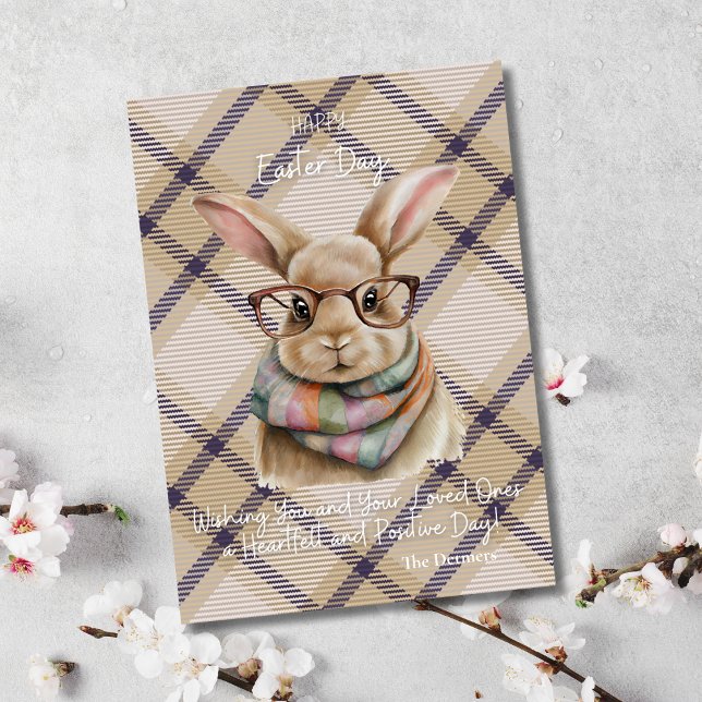 Upptäckt av påsk: Skutt till Roligten Vibes Helgkort (Birthday Depot Party Supplies Trendy Stylish Cute Happy Easter Bunny Purple Plaid Greeting Card)