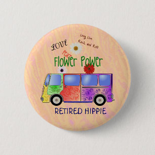 Upptäckt hippie, groovy design, knapp