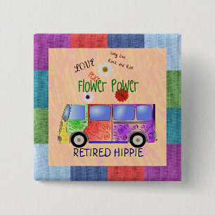 Upptäckt hippie, groovy design, knapp