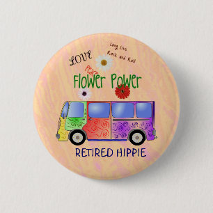 Upptäckt hippie, groovy design, knapp