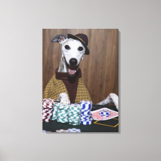 Upptäckt textavsnitt hund vid spel bord canvastryck