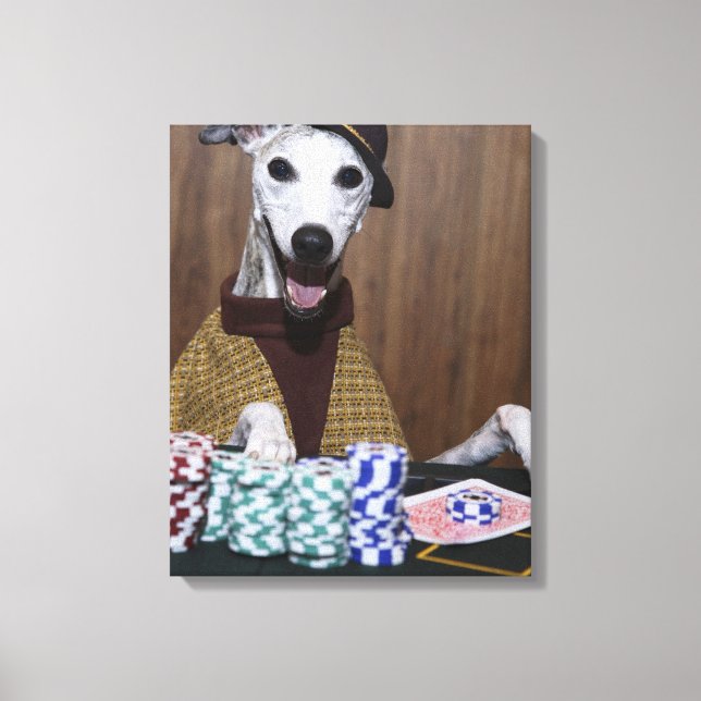 Upptäckt textavsnitt hund vid spel bord canvastryck (Framsida)
