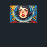 UPPTÄCKTSDAGAR 9 CANVASTRYCK<br><div class="desc">Otis Porritts digitala konstverk presenterar en slående närbild av en kvinnas ansikte, inramad i den reflekterande visiret på en astronaut hjälm. Hennes intensiva blå ögon, prydda med långa ögonfransar och ömtåliga fräknar, drar betraktaren till sig, kontrasterade av levande röda läppar. Verket är renderat med djärva, uttrycksfulla penseldrag som härmar en...</div>