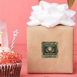 Upptagande av Faith Shield - Square Stickers Fyrkantigt Klistermärke