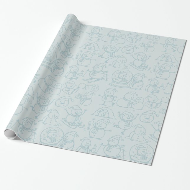 Upptagna Snömän Julförpackning  Presentpapper (Utrullad)