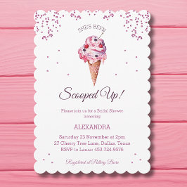 Upptrappad, Rosa Glitter Ice Cream Möhippa Inbjudningar