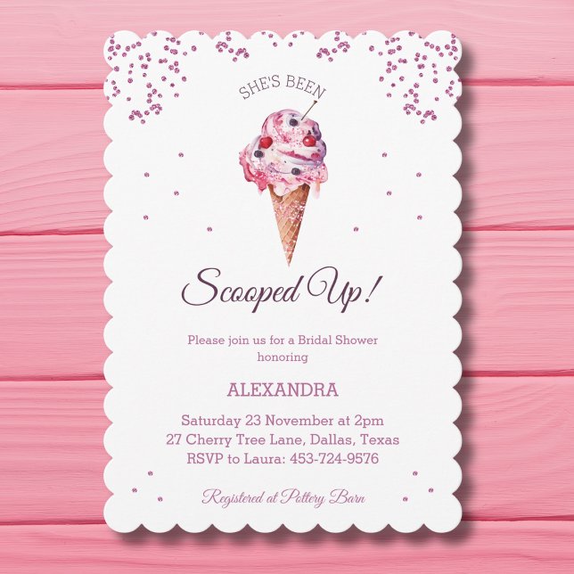 Upptrappad, Rosa Glitter Ice Cream Möhippa Inbjudningar (Skapare uppladdad)