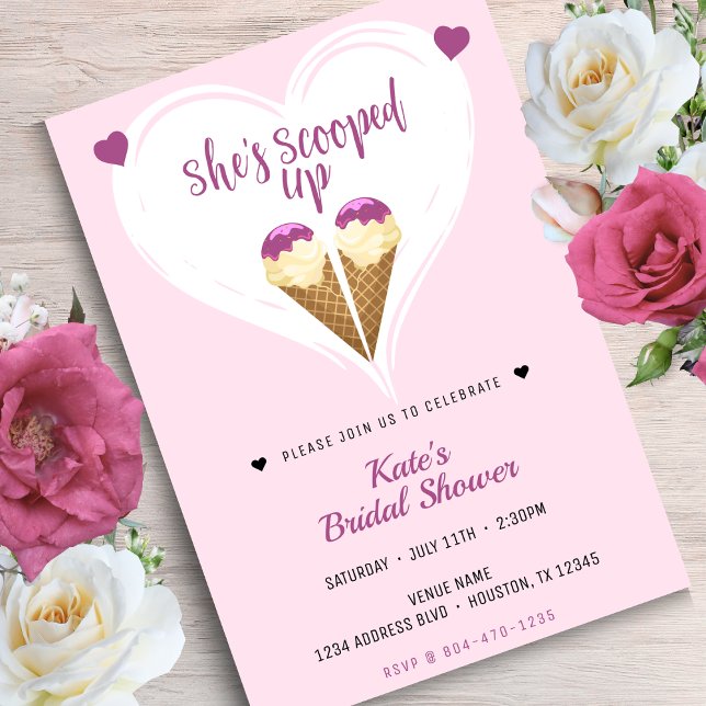 Upptrappad Rosa Ice Cream Heart-Möhippa Inbjudningar (Scooped Up Pink Ice Cream Heart Bridal Shower Invitation
)