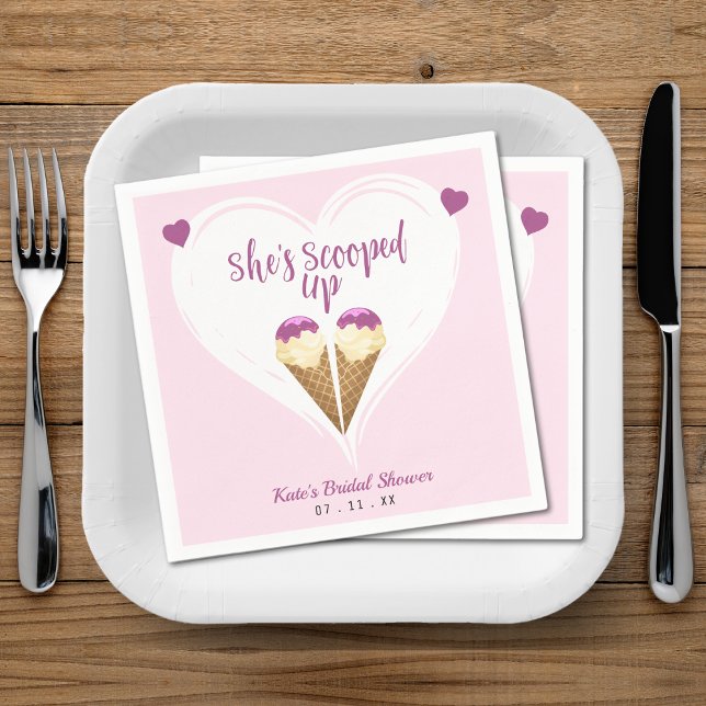 Upptrappad Rosa Ice Cream Heart-Möhippa Pappersservett (Scooped Up Pink Ice Cream Heart Bridal Shower Napkins
)