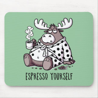 Uppväckta din Espresso Roliga Sömniga Älg Kaffeäls Musmatta