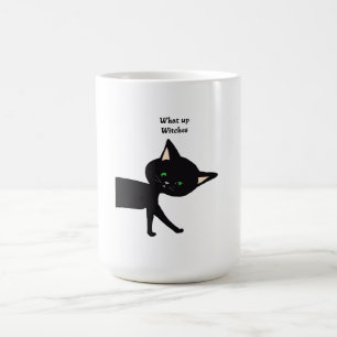 Uppvaknade! Synlig svart katt med Grönt Ögon Magisk Mugg