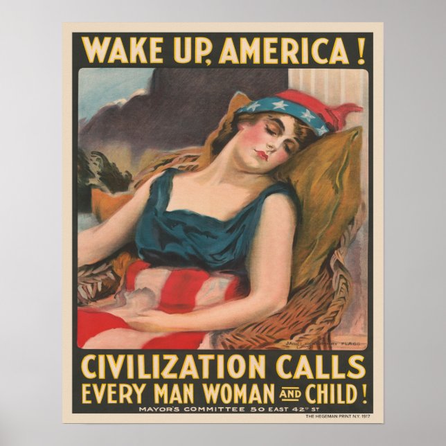 Uppvakta Amerika Världskrig 1 Propaganda Poster (Framsidan)