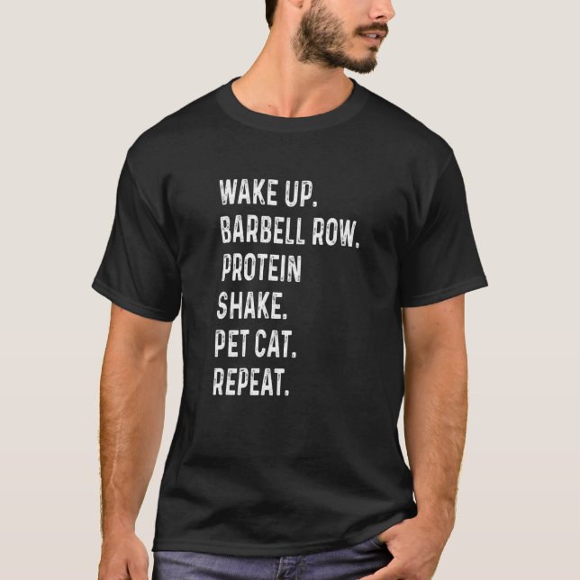 Uppvakta Barbell Row Protein Skaka Pet Cat Weight  T Shirt (Framsida)