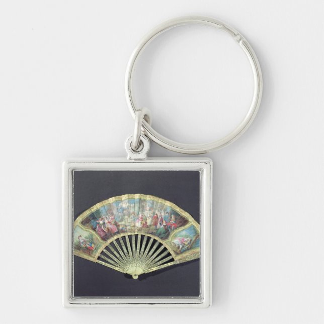 Uppvakta fläkten, fransk, det 18th århundradet fyrkantig silverfärgad nyckelring (Framsidan)