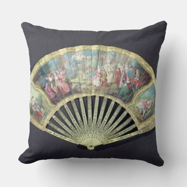 Uppvakta fläkten, fransk, det 18th århundradet kudde (Framsida)