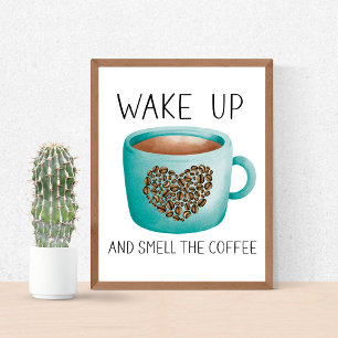 Uppvakta kaffet - vattenfärgade kaffebönor poster
