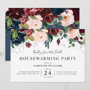 uppvärmning av den burgniga blommigten party inbjudningar