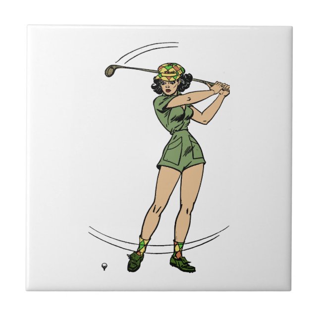 Uppvärmning av Golf Dam Golfer Kakelplatta (Framsidan)