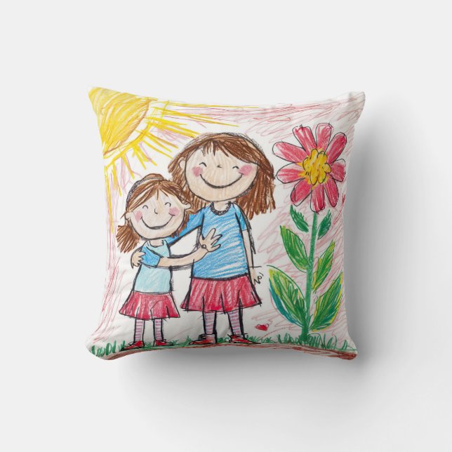 Uppvärmning Sisterly Kärlek Crayon Teckning Kudde (Framsida)