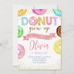 Uppväxt Rosa Doughnut Girl Födelsedagsfest Inbjudningar